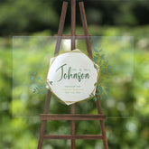 Personalised Wedding Sign Acrylic Hexagon Leaf Pattern